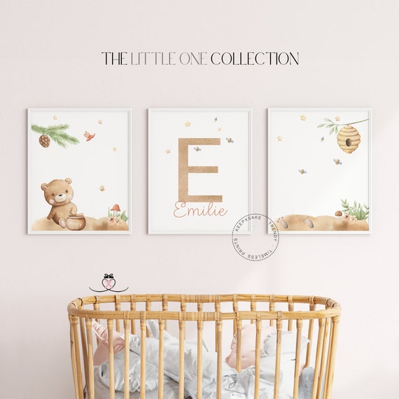 Teddy Bear and Bumble Bee Print, Personalized | Bee and Honey Nursery Decor |Teddy Bear Print |Baby Boy Girl Wall Art | Yellow Nursery Decor