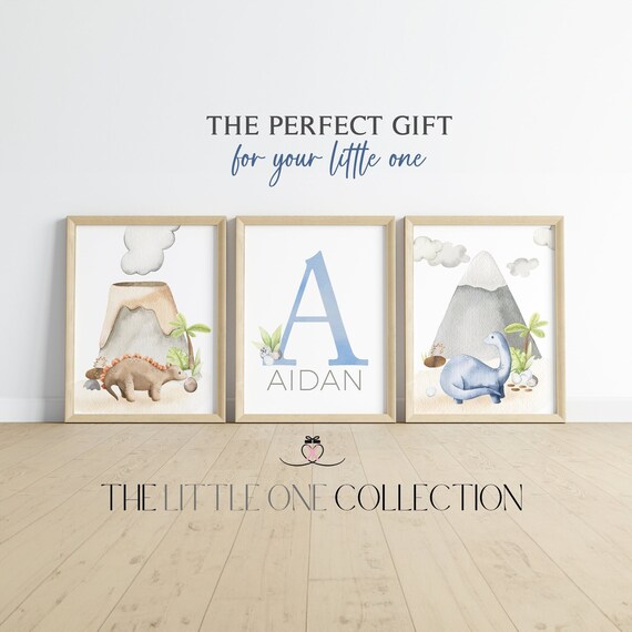 Personalized Dinosaur Prints, Set of 3 | Dinosaur Wall Decor | Dinosaur Nursery Prints |Neutral Nursery Decor |Dinosaur Wall Art |Boys Room