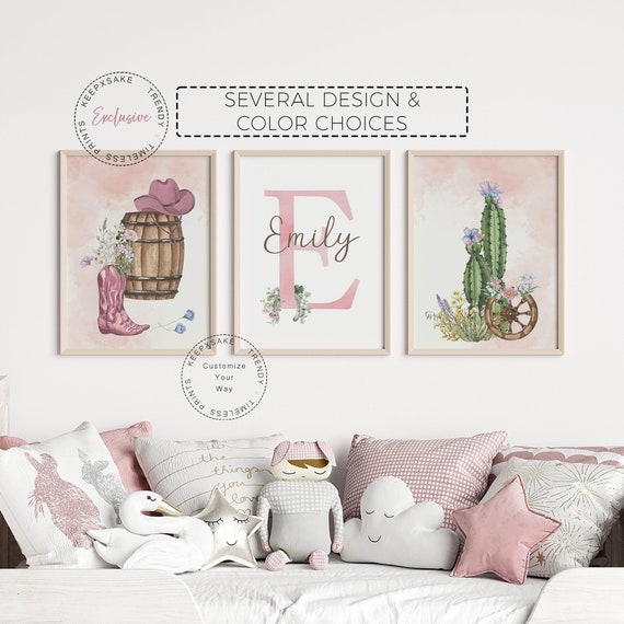 Cowgirl Floral Nursery Prints |Custom Toddler Girl Horse Wall Art |Pink Cowgirl Nursery Decor |Baby Girl Country Western Wall Art |Name Sign