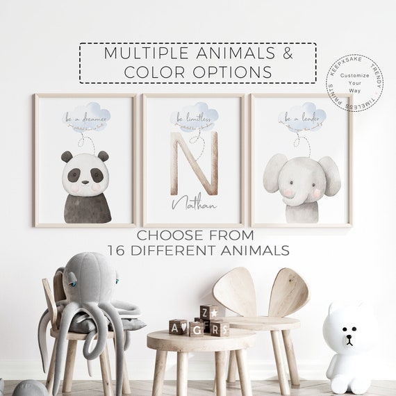 Set of 3 Safari Animal Nursery Wall Art |Custom Woodland Nursery Decor  Nursery Printable Wall Art |Gender Neutral Decor |Panda Lion Giraffe