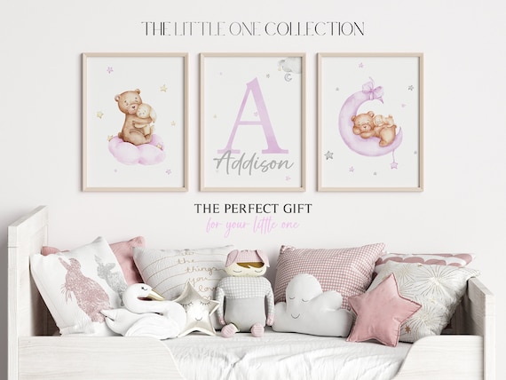 Set of 3 Teddy Bear Print | Baby Girl Print | Bear Nursery Decor | New Baby Printable | Pink Nursery Poster | Teddy Bear Cloud Wall Decor