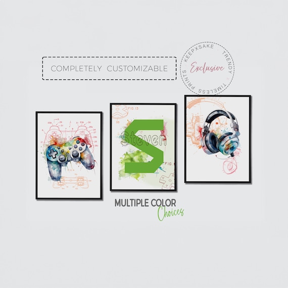 Gaming Prints | Personalized Gaming Poster | Boys Bedroom Gamer Decor | Gaming Wall Art Set of 3 | Contemporary Gaming Print | Gamer Gift