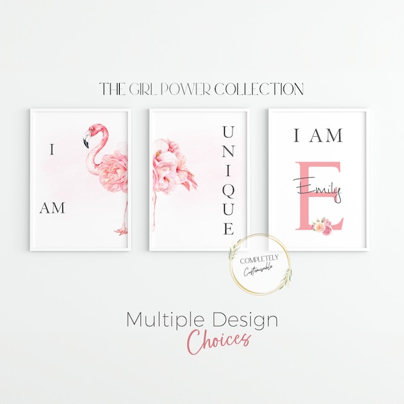 Flamingo Wall Art Set of 3 | Girl Affirmations Prints | Personalized Pink Flamingo Decor | Teen Girl Bedroom Prints | Pink Bedroom Wall Art