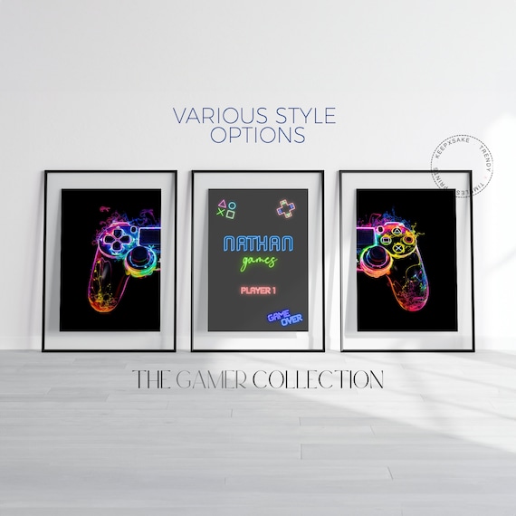 Gaming Print | Gamer Gift, Set of 3 | Gaming Prints Personalized | Games Room Wall Art | Boys Bedroom Decor | Contemporary Gamer Prints