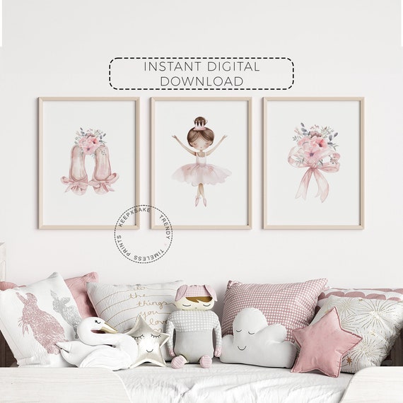 Girls Ballerina Prints | Floral Bedroom Decor | Girly Ballet Prints | Pink Ballet Dancer Decor | Ballet Printable Wall Art |Digital Download