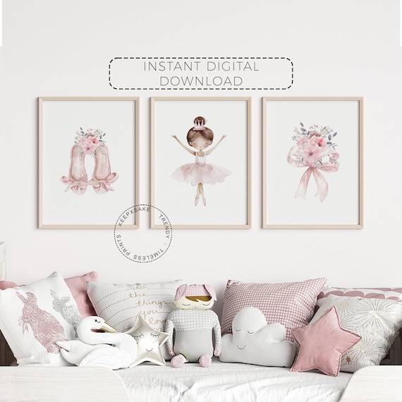 Girls Ballerina Prints | Floral Bedroom Decor | Girly Ballet Prints | Pink Ballet Dancer Decor | Ballet Printable Wall Art |Digital Download