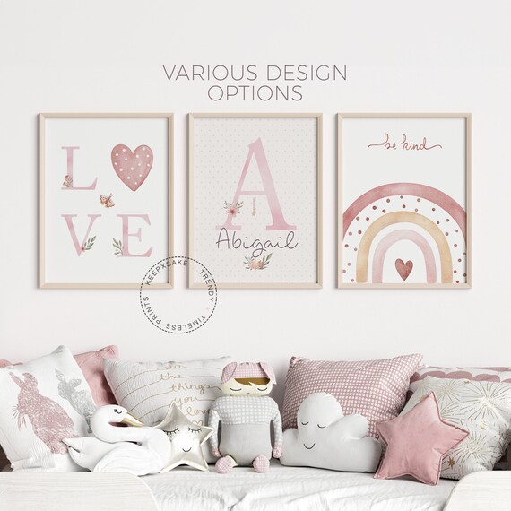 Boho Rainbow Heart Prints | Toddler Girl Bedroom Prints, Personalized | Girl Nursery Wall Art | Blush Pink Nursery Decor| Affirmations Print