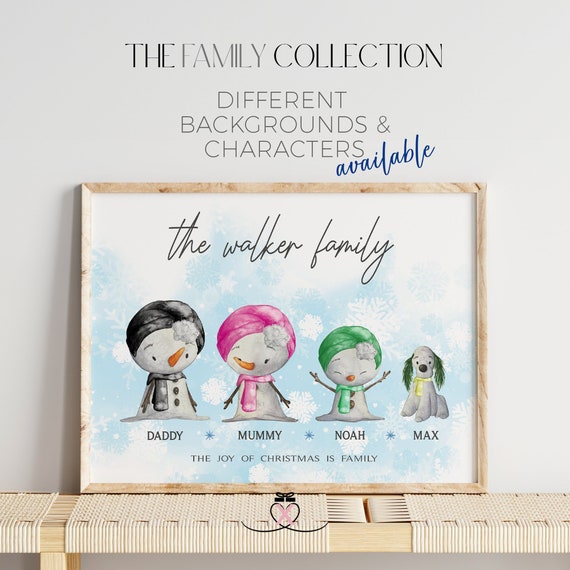 Snowman Family Print Personalized | Family Gift Print  | Custom Holiday Snowman Wall Art | Family Sign Decor  | Gift for Mom, Grandmother