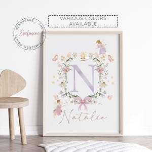 Fairy Floral Nursery Name Print | Girl Wildflower Fairy Name Sign | Rainbow Fairy Decor |Fairies Butterfly Nursery Wall Art | Baby Girl Gift