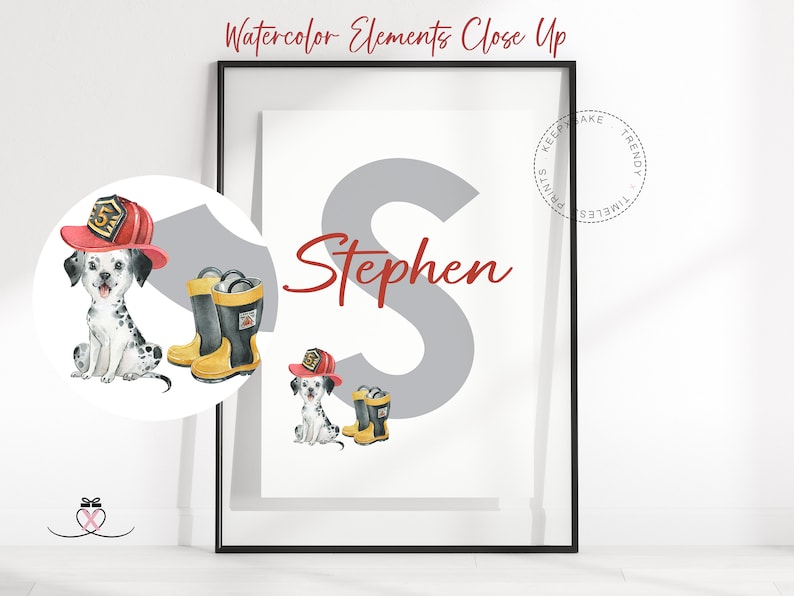 Rescue Vehicle Fire Truck Set of 3 Prints Boys Vehicle Personalized Prints Watercolor Fire Truck Nursery Decor Boys Bedroom Wall Art image 5