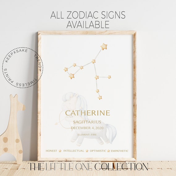 Zodiac Sign Constellation Print | Baby Birth Month Print | Zodiac Star Sign Baby Gift | Constellation Nursery Print | Neutral Nursery Decor