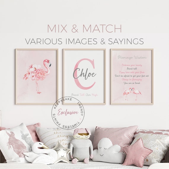 Flamingo Prints, Personalized | Pink Nursery Decor | Girls Flamingo Bedroom Decor | Girls Bedroom Prints | Girls Inspirational Wall Decor