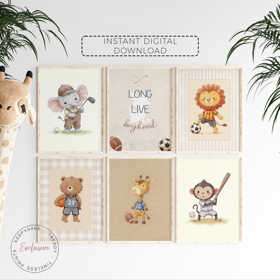 Animal Sports Nursery | Boy Sport Ball Nursery Prints | Baby Boy Sports Wall Art |Long Live Boyhood Quote |Toddler Animals Sports Room Decor
