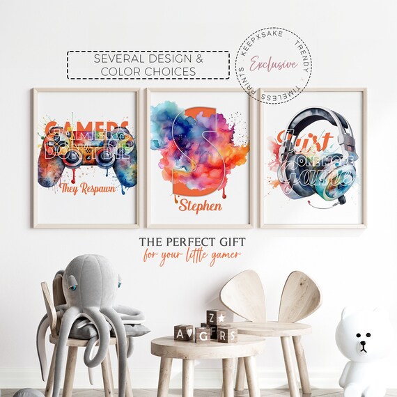 Set of 3 Gaming Prints | Gamer Wall Art | Gaming Decor Teen Room Prints | Gamer Gift | Boys Bedroom Decor | Games Room Graffiti Wall Art