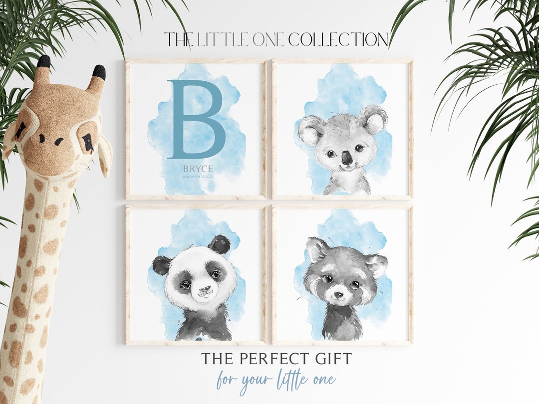 Watercolor Safari Animals Nursery Prints | Personalized Baby Boy Decor ...
