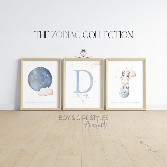 Personalized Zodiac Capricorn Prints | Newborn Constellation Prints | Zodiac Sign Gift | New Baby Gift | Capricorn Star Baby Nursery Decor