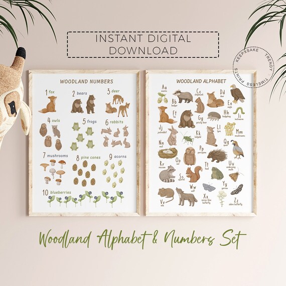 Woodland Alphabet and Numbers |Woodland Animals Nursery |Woodland ABCs and Numbers Set |Woodland Alphabet Print |Forest Animals Number Print