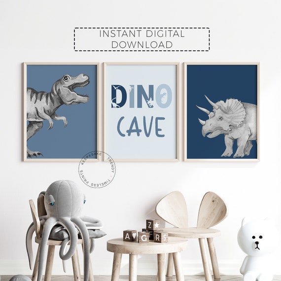 Dinosaur Prints for Boys Room | Dino Cave Wall Art | Dinosaur Decor, Set of 3 | Toddler Boy Room Decor | TRex Dino Decor | Digital Download