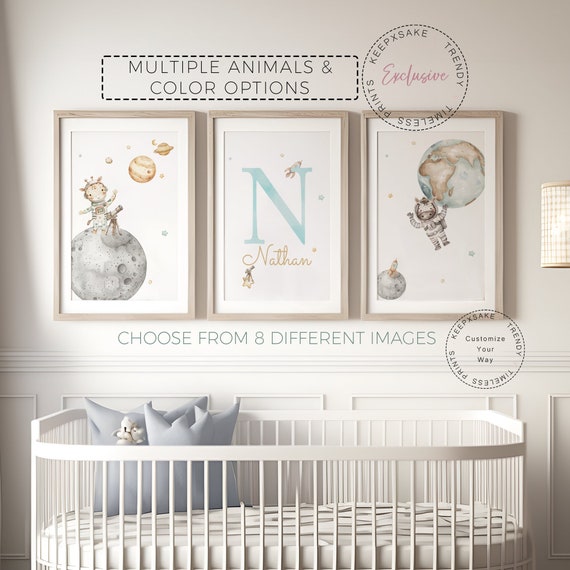 Personalized Space Prints |Outer Space Room Printable Wall Art |Astronaut Animals Poster |Space Animals Nursery Print |Neutral Nursery Decor