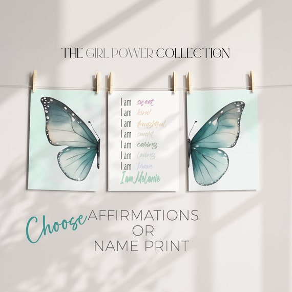 Girls Positive Affirmations Butterfly Print | Set of 3 Sage Green Butterfly Wall Art | Teen Bedroom Prints | Motivational Girls Wall Art