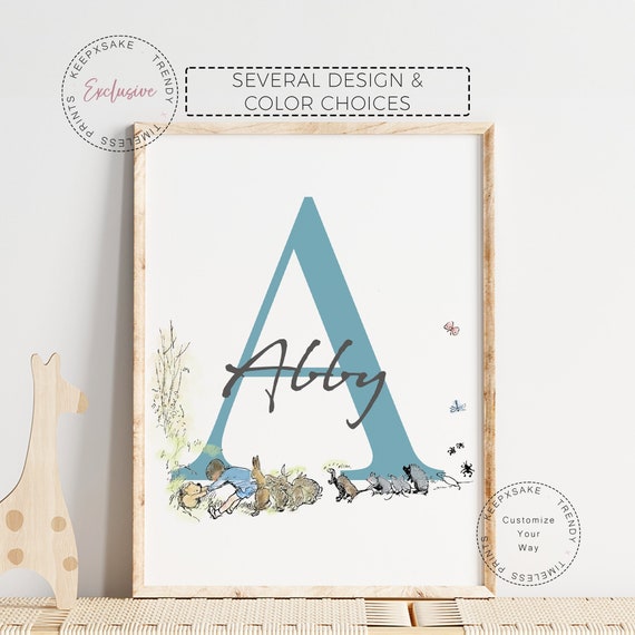 Classic Winnie the Pooh Personalized Name Print | New Baby Custom Gift | Winnie the Pooh Nursery Print | Personalised Initial Baby Print
