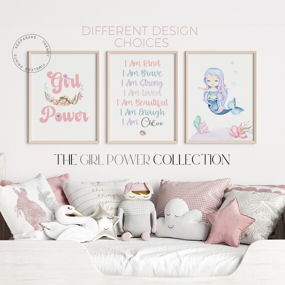 Mermaid Affirmation Prints | Toddler Girl Bedroom Mermaid Decor | Girl Power Sign Toddler Girl Wall Art | Personalized Positive Girl  Decor