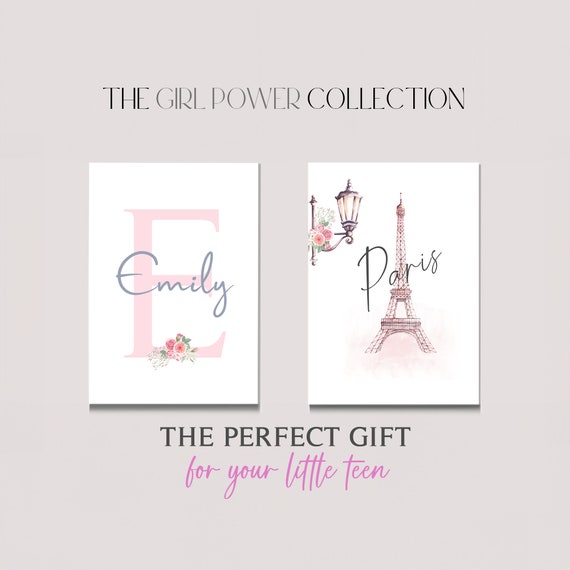 Teen Girl Paris Room Decor | Personalized Paris Wall Art | Blush Pink Bedroom Decor | Tween Girls Room Wall Art | Teen Girl Bedroom Prints