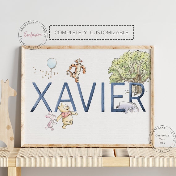 Winnie the Pooh Name Print | Pooh Bear Personalized Name Print |Custom Baby Boy Nursery Decor |Watercolor Pooh Bear Name Sign |New Baby Gift