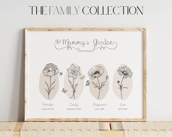 Birth Month Flower Garden Print | Personalized Family Art (Digital Download)