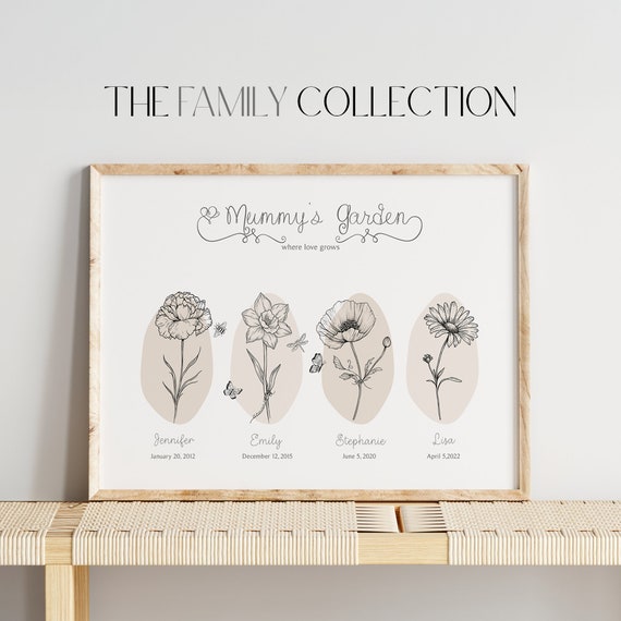 Personalised Birth Month Flower Printable Wall Art | Grandma's Garden, Mother's Day Gift | Family Garden Print | Custom Flower Garden Print
