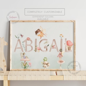 Fairy Garden Girl Name Print | Fairy Wall Art | Fairies Wall Art | Fairy Theme Decor | Wildflower Fairy Nursery Print |Baby Girl Shower Gift