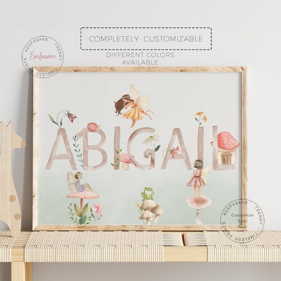Fairy Garden Girl Name Print | Fairy Wall Art | Fairies Wall Art | Fairy Theme Decor | Wildflower Fairy Nursery Print |Baby Girl Shower Gift