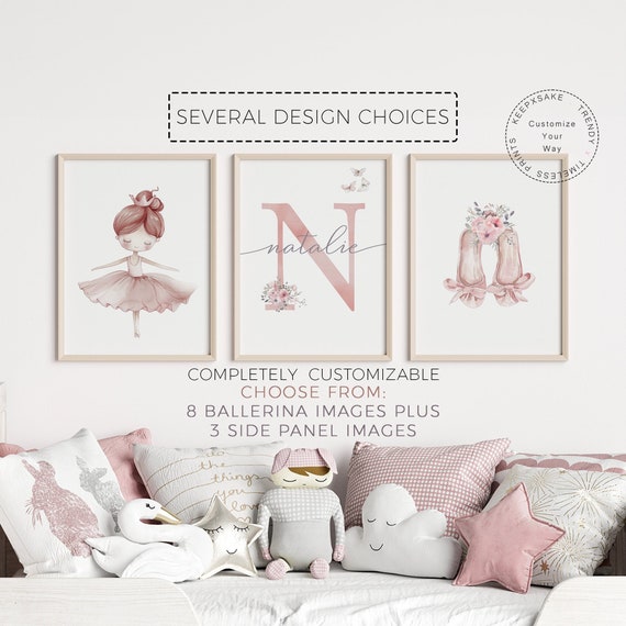 Baby Girls Ballet Nursery Prints | Personalized Floral Ballet Decor | Pink Nursery Wall Art |Ballerina Printable Wall Art |Floral Name Print