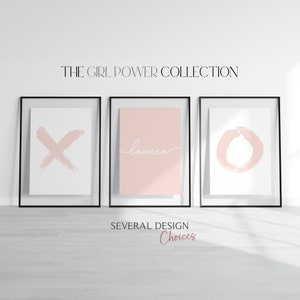 X and O Print Set of 3 | Personalized Pink Nursery Wall Art | Hugs and Kisses Print | Girls Room Decor | Blush Pink, Coral Bedroom Wall Art