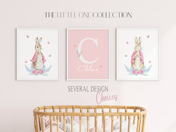 Peter Rabbit Prints | Baby Girl Nursery Wall Art | Blush Pink Nursery Wall Art | New Baby Gift |Peter Rabbit Decor |Personalized Baby Prints