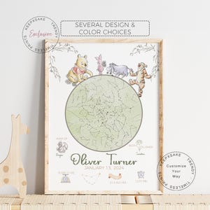 Decorazione da parete con mappa stellare di Tigro e Ih-Oh / Stampa per neonati di Winnie the Pooh / Cameretta Winnie the Pooh / Statistiche di nascita - Regalo per neonati