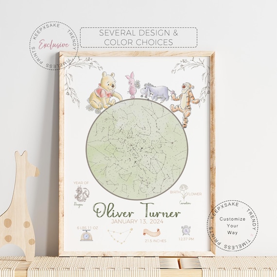 Tigger Eeyore Star Map Wall Decor | The Day You Were Born Winnie the Pooh Newborn Print | Winnie the Pooh Nursery | Birth Stats Newborn Gift