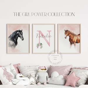 Watercolor Horse Nursery Prints | Personalized Girl Bedroom Decor (Set of 3) (Digital Download)