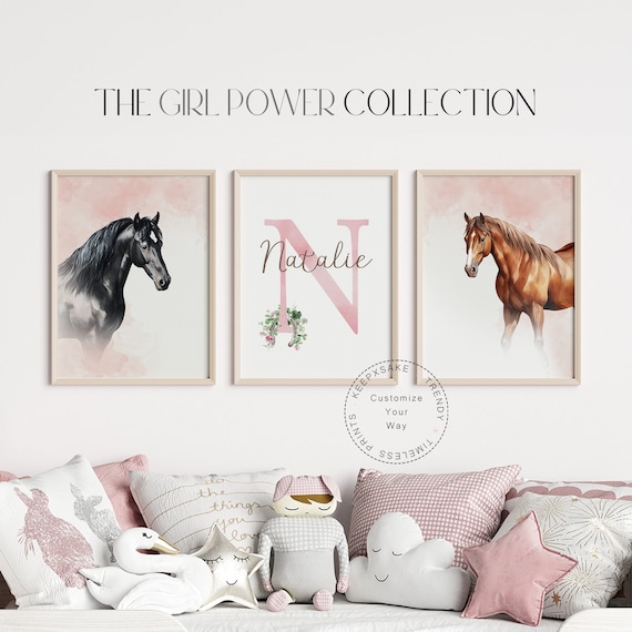 Horse Nursery Wall Art |Horse Prints, Personalized |Girl Bedroom Prints |Red Dunn Horse Posters, Set of 3 |Printable Wall Art |Horse Bedroom