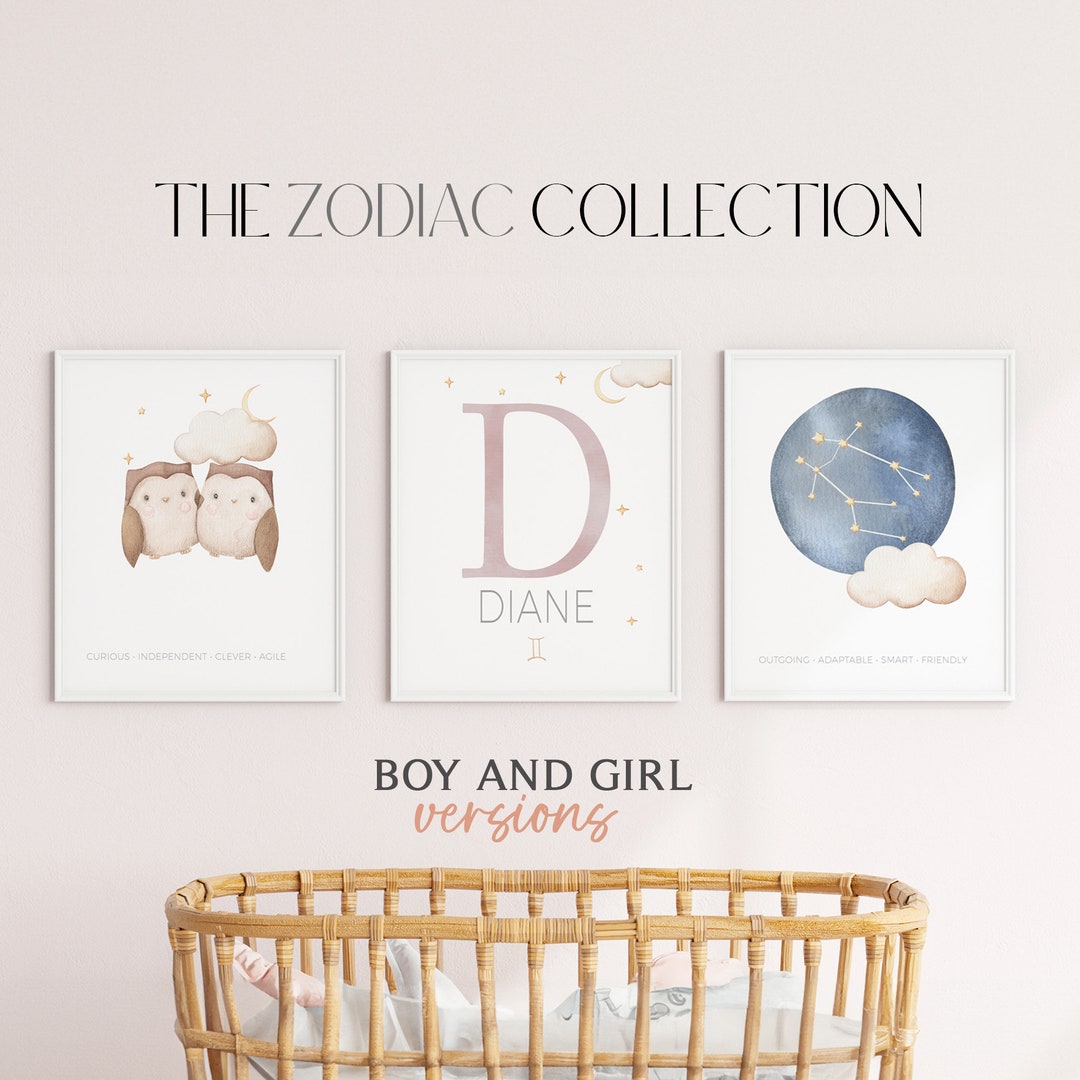 Gemini Constellation Nursery Print Set, Zodiac Star Sign Art (digital ...