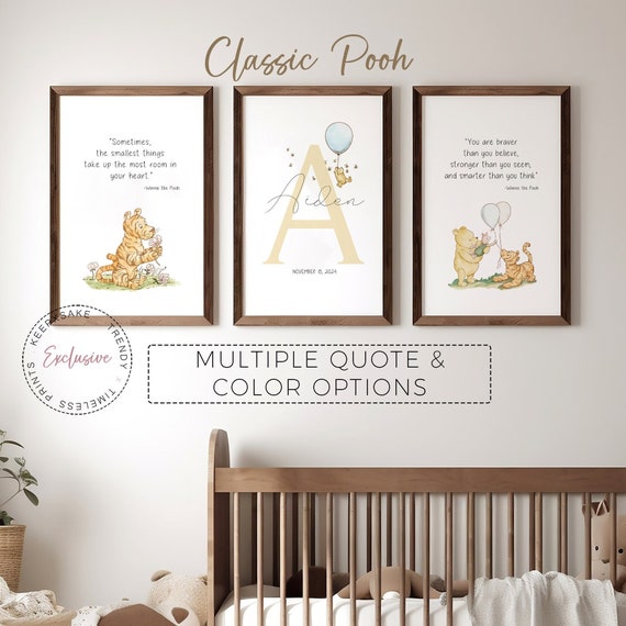Classic Winnie the Pooh Personalized Name Print | New Baby Custom Gift | Winnie the Pooh Nursery Print | Pooh Quote Prints | Neutral Nursery