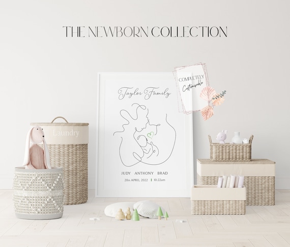 Minimalist Family Print | New Family Line Drawing | Custom Line Wall Art | Personalized New Parents Gift | New Baby Gift | Newborn Print