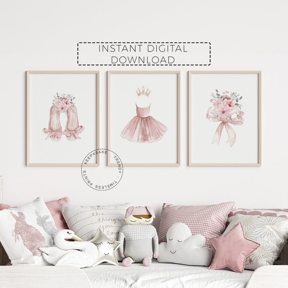 Baby Girls Ballet Nursery Prints | Floral Ballet Decor | Pink Ballet Dancer Nursery Wall Art |Ballerina Printable Wall Art |Digital Download