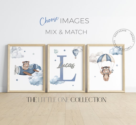 Teddy Bear Print | Personalized Nursery Decor | Balloon Nursery Wall Decor | Teddy Bear Nursery Prints |Baby Boy Print | Blue Nursery Poster
