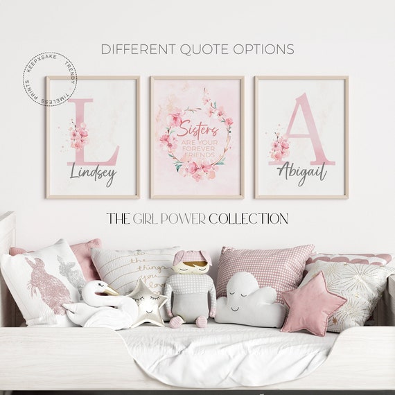 Sisters Bedroom Prints | Shared Bedroom Wall Art | Flowers Girls Room Personalized Decor | Twin Girls Name Print | Sister Bedroom Gift