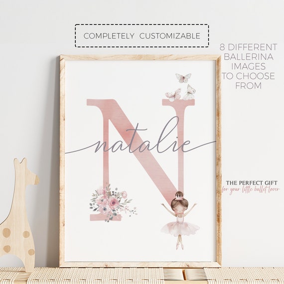 Ballerina Name Print | Personalized Letter Name Print | Girls Bedroom Decor |Girl Bedroom Ballet Wall Art | Bedroom Dance Decor |Ballet Gift