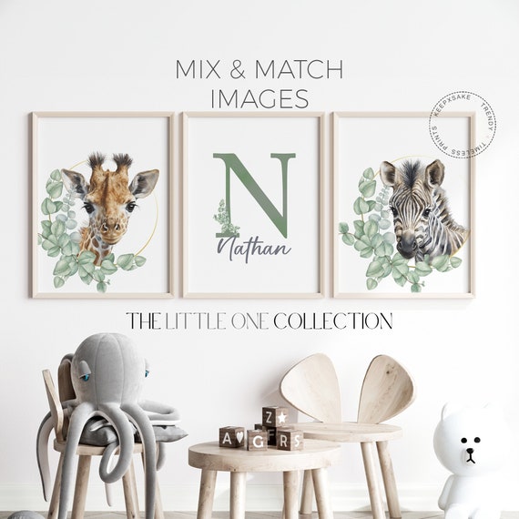 Safari Nursery Decor, Personalized |Boho Nursery Wall Art |Safari Animal Nursery Prints, Set of 3 |Elephant, Giraffe, Zebra Nursery Wall Art