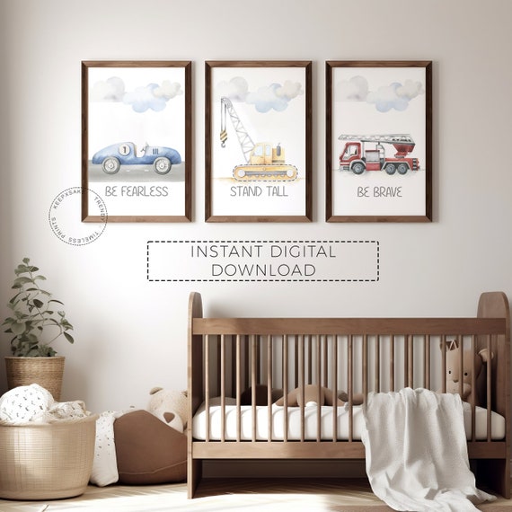 RaceCar Tranport Nursery Prints | Boy Room FireTruck Wall Art |Vehicles Nursery Decor |Construction Truck Playroom Posters |Digital Download