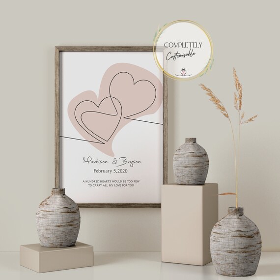 Couples Personalized Print | Line Heart Print | Line Art | Minimalistic Print | Valentines Day Print | Line Heart Drawing | Love Heart Print