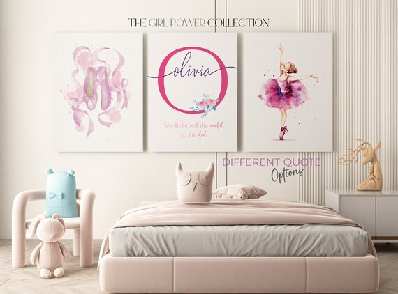 Set of 3 Ballerina Prints | Personalized Letter Name Prints | Girls Bedroom Decor | Girls Bedroom Ballet Decor | Bedroom Dance Decor